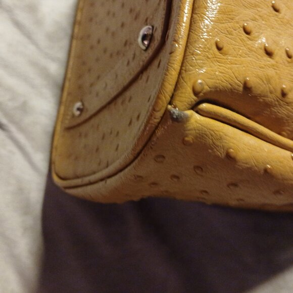 Stauer Women's Faux Ostrich Embossed Top Handle Purse Tan - Picture 11 of 15